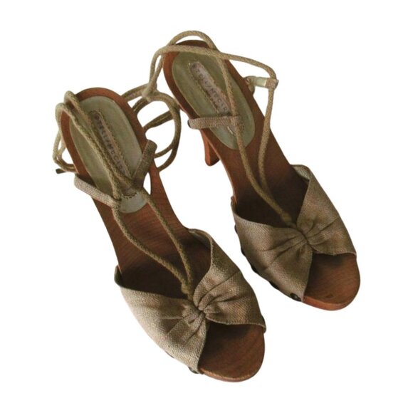 Stella McCartney Tan Wooden Platform Y2K High Heel Ankle Straps Lace Up Sandals - Picture 6 of 6